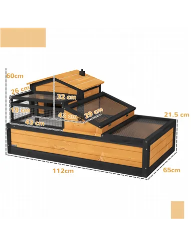 PawHut Wooden Tortoise House with Balcony, Tray, Roof, for Indoor and Outdoor, Yellow