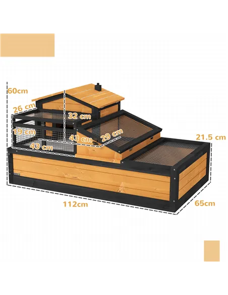 PawHut Wooden Tortoise House with Balcony, Tray, Roof, for Indoor and Outdoor, Yellow