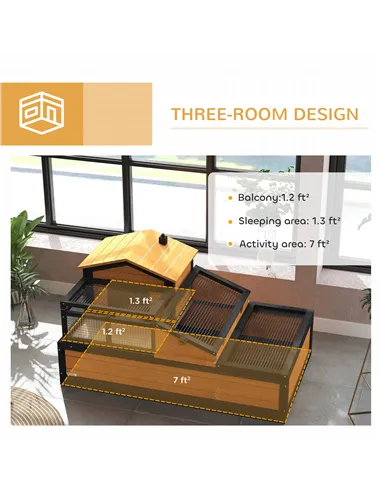 PawHut Wooden Tortoise House with Balcony, Tray, Roof, for Indoor and Outdoor, Yellow