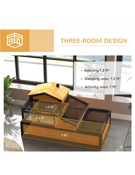 PawHut Wooden Tortoise House with Balcony, Tray, Roof, for Indoor and Outdoor, Yellow