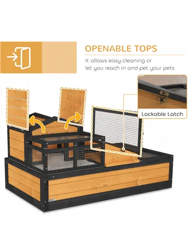 PawHut Wooden Tortoise House with Balcony, Tray, Roof, for Indoor and Outdoor, Yellow