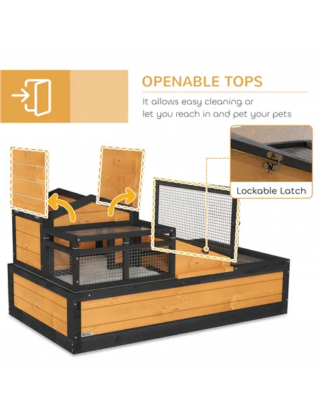 PawHut Wooden Tortoise House with Balcony, Tray, Roof, for Indoor and Outdoor, Yellow