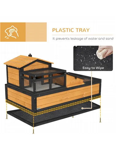 PawHut Wooden Tortoise House with Balcony, Tray, Roof, for Indoor and Outdoor, Yellow