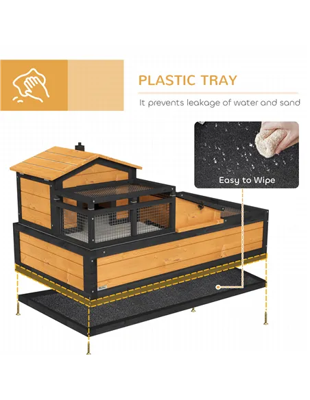 PawHut Wooden Tortoise House with Balcony, Tray, Roof, for Indoor and Outdoor, Yellow