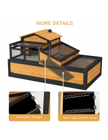 PawHut Wooden Tortoise House with Balcony, Tray, Roof, for Indoor and Outdoor, Yellow