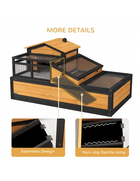 PawHut Wooden Tortoise House with Balcony, Tray, Roof, for Indoor and Outdoor, Yellow