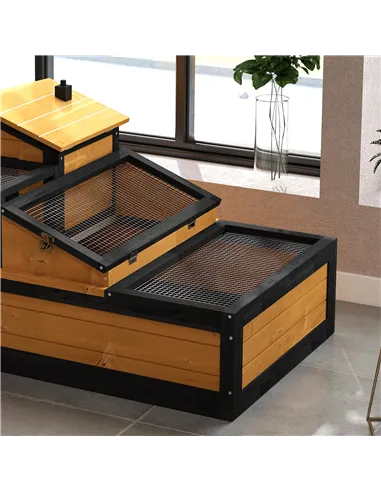 PawHut Wooden Tortoise House with Balcony, Tray, Roof, for Indoor and Outdoor, Yellow