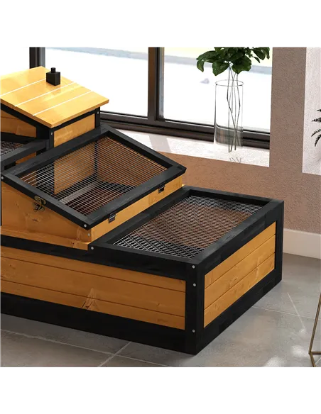 PawHut Wooden Tortoise House with Balcony, Tray, Roof, for Indoor and Outdoor, Yellow