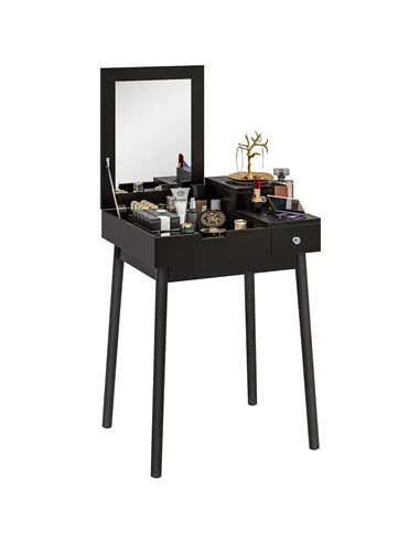 HOMCOM Dressing Table with Flip-up Mirror, Makeup Desk with 2 Drawers, Vanity Table Writing Desk for Bedroom Living Room, Black