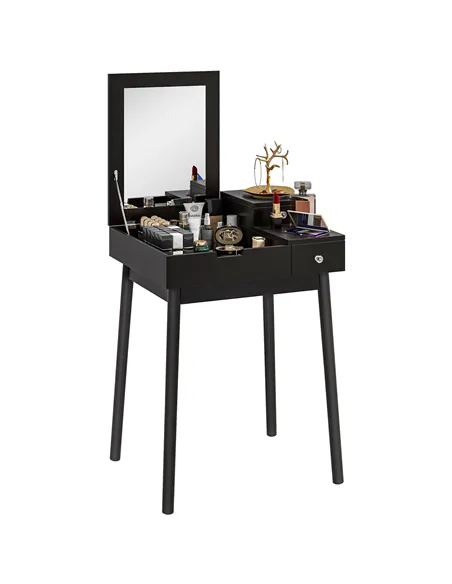 HOMCOM Dressing Table with Flip-up Mirror, Makeup Desk with 2 Drawers, Vanity Table Writing Desk for Bedroom Living Room, Black