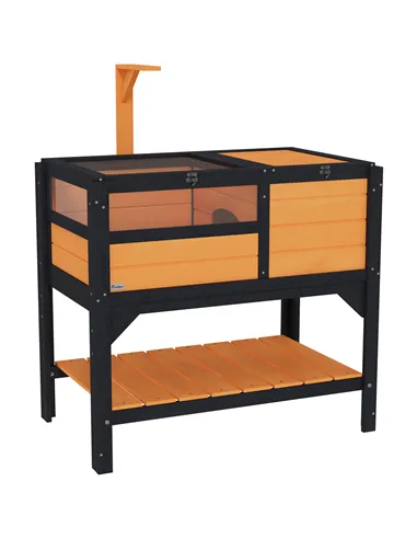 PawHut Wooden Tortoise House, with Shelter, Run, Shelf, Lamp Holder, Tray, Yellow