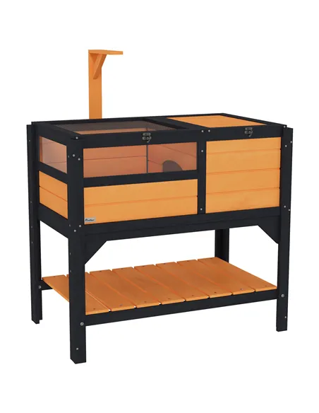 PawHut Wooden Tortoise House, with Shelter, Run, Shelf, Lamp Holder, Tray, Yellow