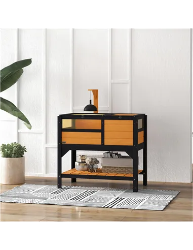 PawHut Wooden Tortoise House, with Shelter, Run, Shelf, Lamp Holder, Tray, Yellow