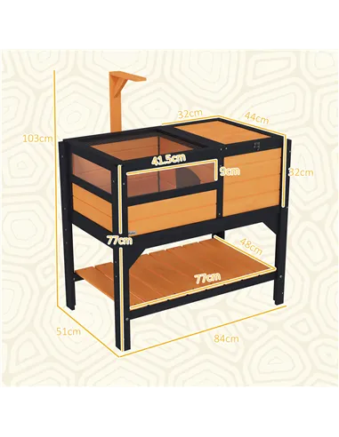 PawHut Wooden Tortoise House, with Shelter, Run, Shelf, Lamp Holder, Tray, Yellow