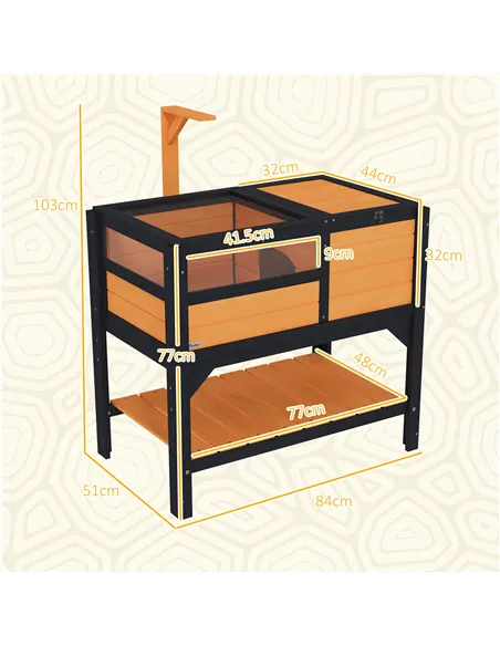 PawHut Wooden Tortoise House, with Shelter, Run, Shelf, Lamp Holder, Tray, Yellow