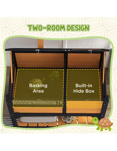 PawHut Wooden Tortoise House, with Shelter, Run, Shelf, Lamp Holder, Tray, Yellow