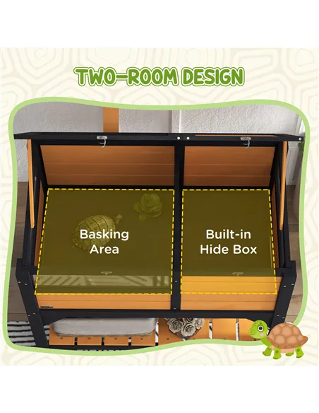 PawHut Wooden Tortoise House, with Shelter, Run, Shelf, Lamp Holder, Tray, Yellow
