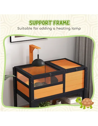 PawHut Wooden Tortoise House, with Shelter, Run, Shelf, Lamp Holder, Tray, Yellow