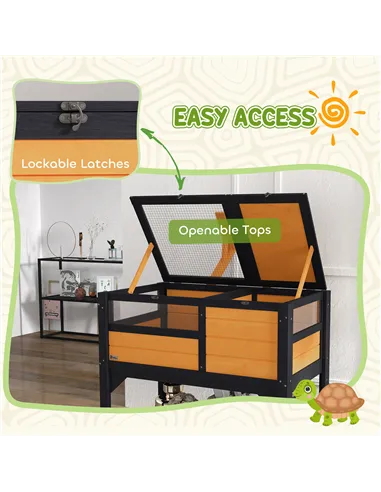 PawHut Wooden Tortoise House, with Shelter, Run, Shelf, Lamp Holder, Tray, Yellow