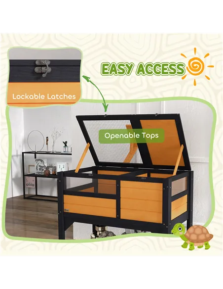 PawHut Wooden Tortoise House, with Shelter, Run, Shelf, Lamp Holder, Tray, Yellow