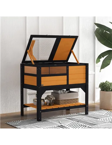 PawHut Wooden Tortoise House, with Shelter, Run, Shelf, Lamp Holder, Tray, Yellow