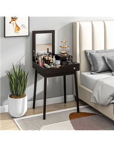 HOMCOM Dressing Table with Flip-up Mirror, Makeup Desk with 2 Drawers, Vanity Table Writing Desk for Bedroom Living Room, Black