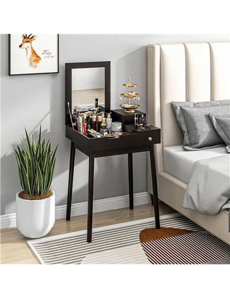 HOMCOM Dressing Table with Flip-up Mirror, Makeup Desk with 2 Drawers, Vanity Table Writing Desk for Bedroom Living Room, Black