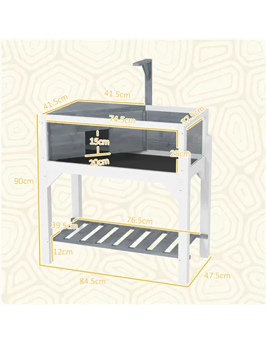 PawHut Wooden Tortoise House with Storage Shelf, Clear Observation Windows, Lamp Holder, Openable Top, Built-in Tray, Grey