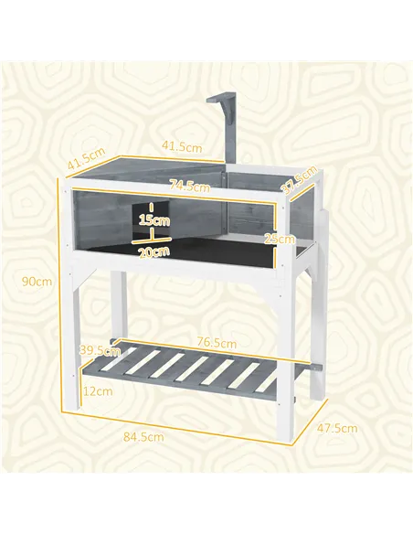 PawHut Wooden Tortoise House with Storage Shelf, Clear Observation Windows, Lamp Holder, Openable Top, Built-in Tray, Grey