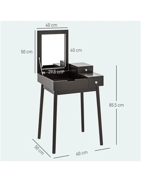 HOMCOM Dressing Table with Flip-up Mirror, Makeup Desk with 2 Drawers, Vanity Table Writing Desk for Bedroom Living Room, Black