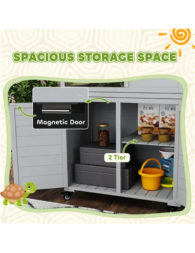 PawHut Wooden Tortoise House with Storage Cabinet, Openable Top, Lamp Holder, Windows, Light Grey