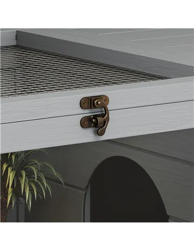 PawHut Wooden Tortoise House with Storage Cabinet, Openable Top, Lamp Holder, Windows, Light Grey