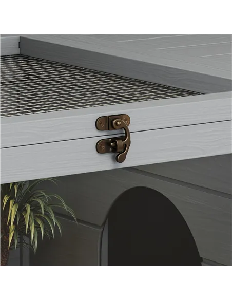 PawHut Wooden Tortoise House with Storage Cabinet, Openable Top, Lamp Holder, Windows, Light Grey