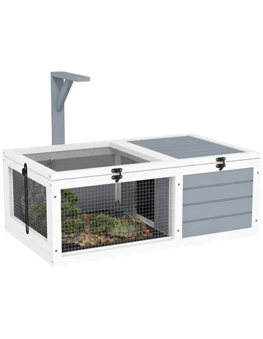 PawHut Wooden Tortoise Enclosure, Tortoise House w/ Lamp Holder, for Outdoor, Indoor, Light Grey