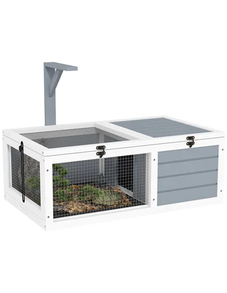 PawHut Wooden Tortoise Enclosure, Tortoise House w/ Lamp Holder, for Outdoor, Indoor, Light Grey
