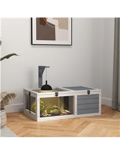 PawHut Wooden Tortoise Enclosure, Tortoise House w/ Lamp Holder, for Outdoor, Indoor, Light Grey 2