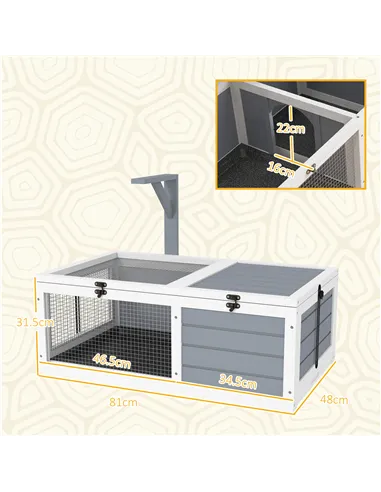 PawHut Wooden Tortoise Enclosure, Tortoise House w/ Lamp Holder, for Outdoor, Indoor, Light Grey