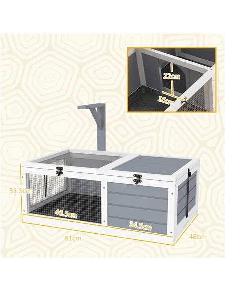 PawHut Wooden Tortoise Enclosure, Tortoise House w/ Lamp Holder, for Outdoor, Indoor, Light Grey
