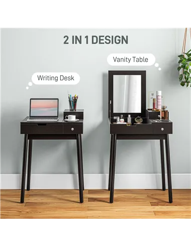 HOMCOM Dressing Table with Flip-up Mirror, Makeup Desk with 2 Drawers, Vanity Table Writing Desk for Bedroom Living Room, Black