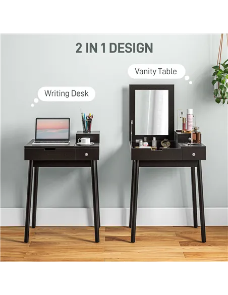HOMCOM Dressing Table with Flip-up Mirror, Makeup Desk with 2 Drawers, Vanity Table Writing Desk for Bedroom Living Room, Black