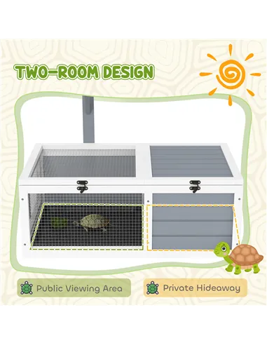 PawHut Wooden Tortoise Enclosure, Tortoise House w/ Lamp Holder, for Outdoor, Indoor, Light Grey