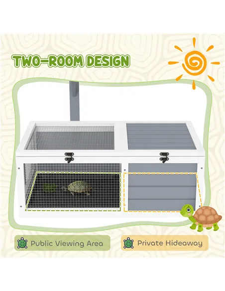 PawHut Wooden Tortoise Enclosure, Tortoise House w/ Lamp Holder, for Outdoor, Indoor, Light Grey