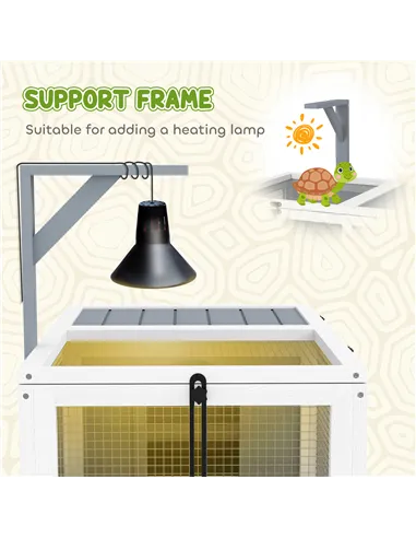 PawHut Wooden Tortoise Enclosure, Tortoise House w/ Lamp Holder, for Outdoor, Indoor, Light Grey