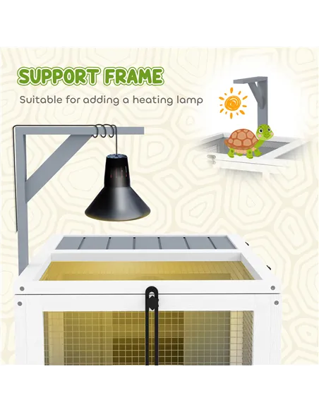PawHut Wooden Tortoise Enclosure, Tortoise House w/ Lamp Holder, for Outdoor, Indoor, Light Grey