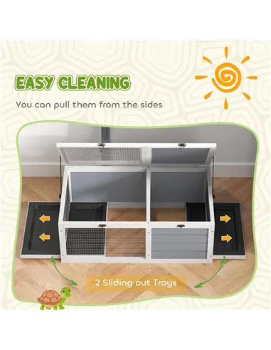 PawHut Wooden Tortoise Enclosure, Tortoise House w/ Lamp Holder, for Outdoor, Indoor, Light Grey