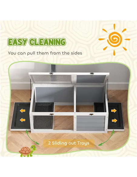 PawHut Wooden Tortoise Enclosure, Tortoise House w/ Lamp Holder, for Outdoor, Indoor, Light Grey