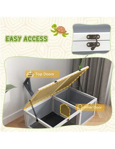 PawHut Wooden Tortoise Enclosure, Tortoise House w/ Lamp Holder, for Outdoor, Indoor, Light Grey
