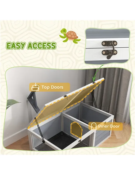 PawHut Wooden Tortoise Enclosure, Tortoise House w/ Lamp Holder, for Outdoor, Indoor, Light Grey