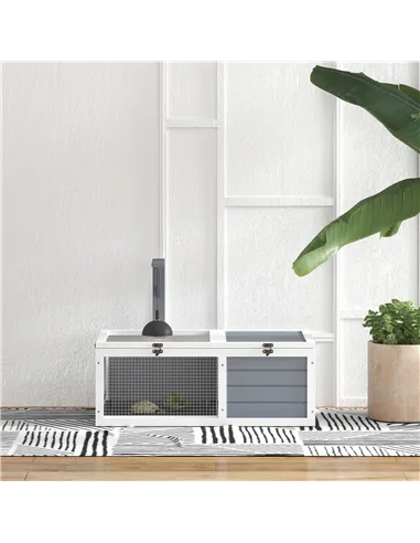 PawHut Wooden Tortoise Enclosure, Tortoise House w/ Lamp Holder, for Outdoor, Indoor, Light Grey