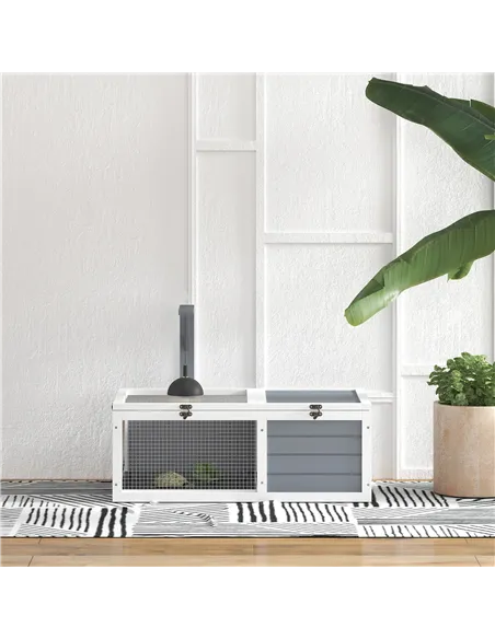 PawHut Wooden Tortoise Enclosure, Tortoise House w/ Lamp Holder, for Outdoor, Indoor, Light Grey